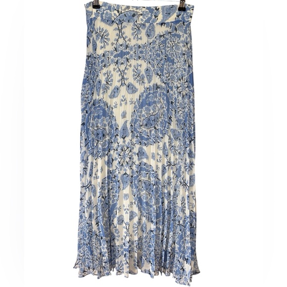 Sézane Dune Pleated Skirt in Alcazar Blue Floral Size 34/2 - Picture 3 of 14